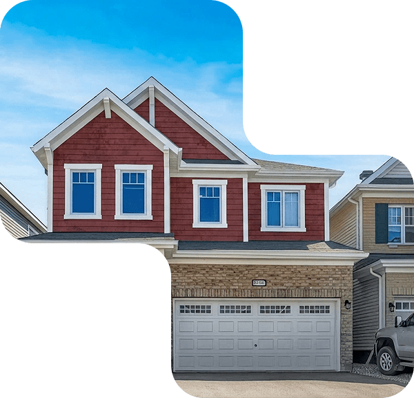 Modern home exterior captured inside a puzzle piece