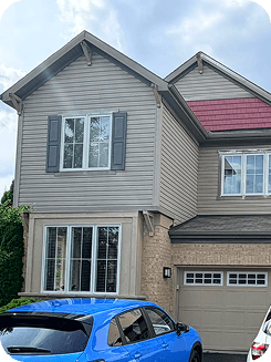 The home's exterior with its original color scheme.