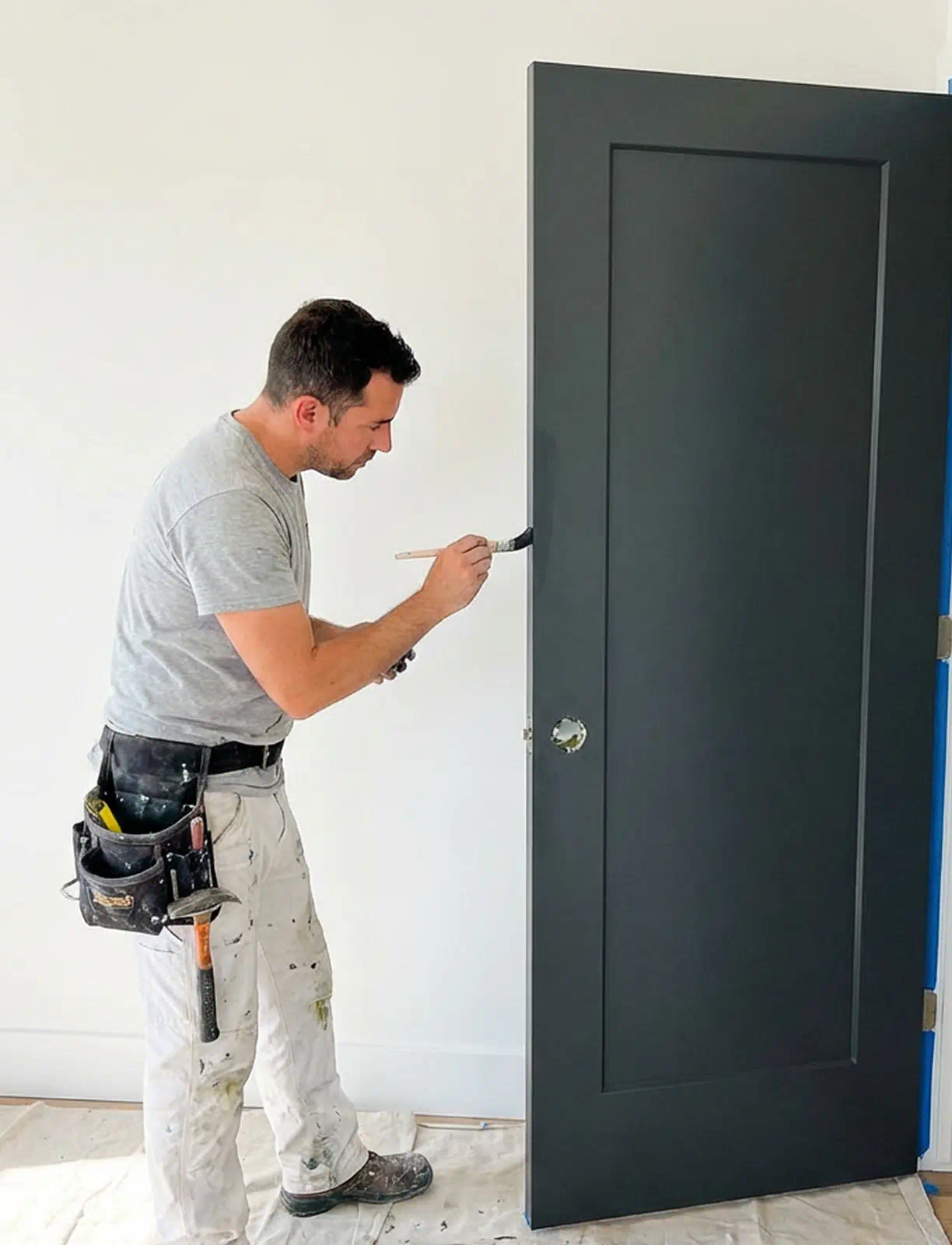 Crisp, freshly painted interior trim and door