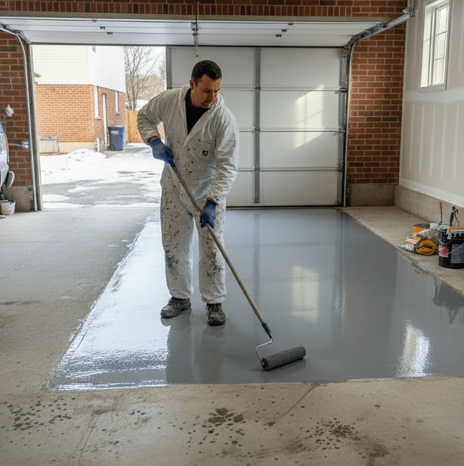 Garage floor finished with a durable protective coating