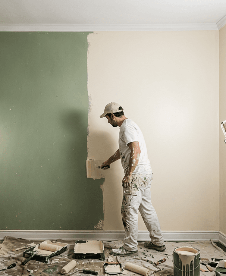 Painter applying a smooth interior finish on a wall
